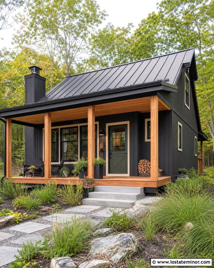 Black House With Cedar Porch And Dutch Door - 30 Black House Design With Dutch Door Ideas