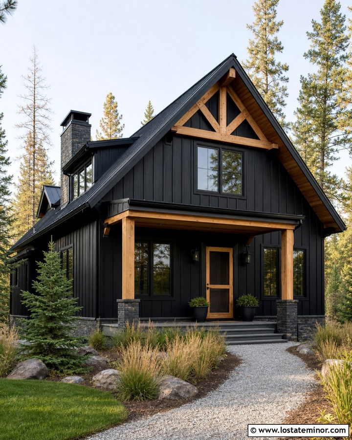 Black House With Cedar Screen Door - 30 Black House Design With Screen Door Ideas