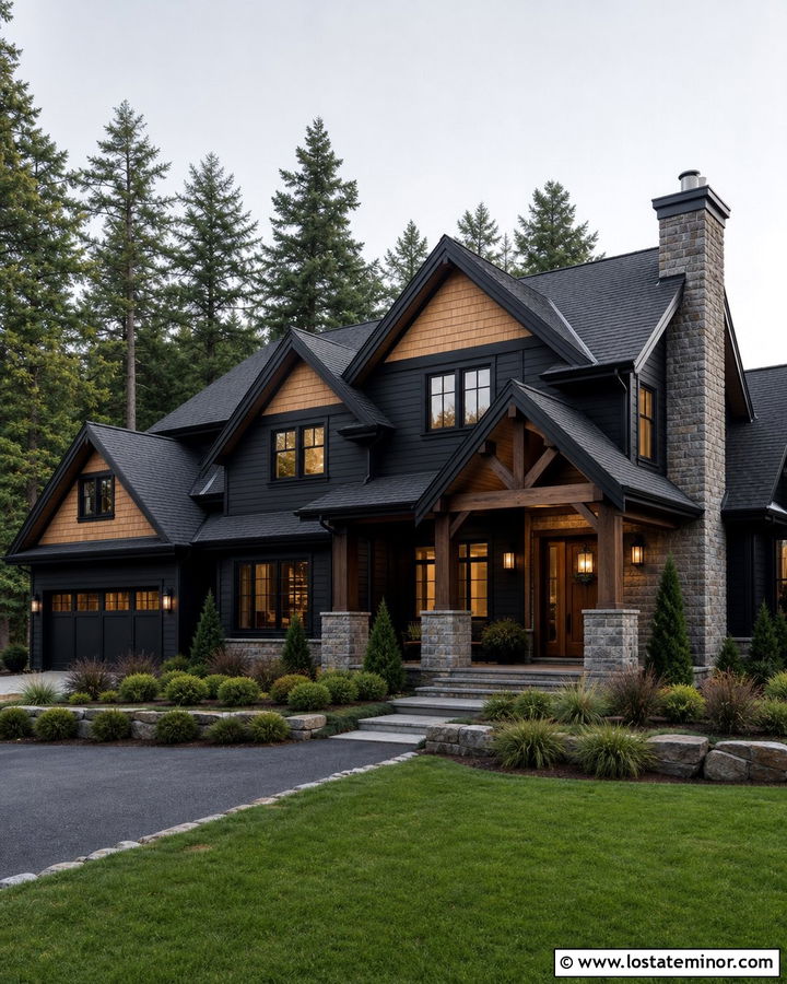 Black House With Cedar Shake And Stone - 30 Black House Design With Cedar Shake Ideas