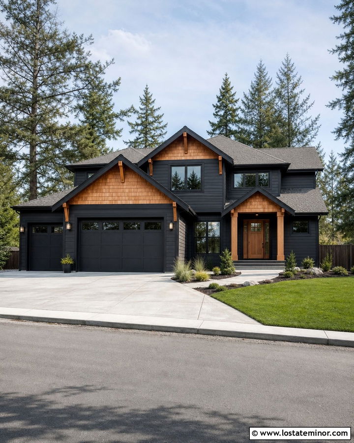 Black House With Cedar Shake Garage Gables - 30 Black House Design With Cedar Shake Ideas