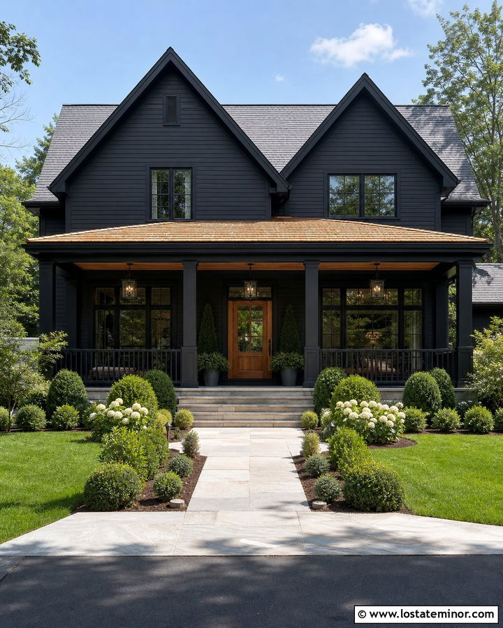 Black House With Cedar Shake Porch Roof - 30 Black House Design With Cedar Shake Ideas
