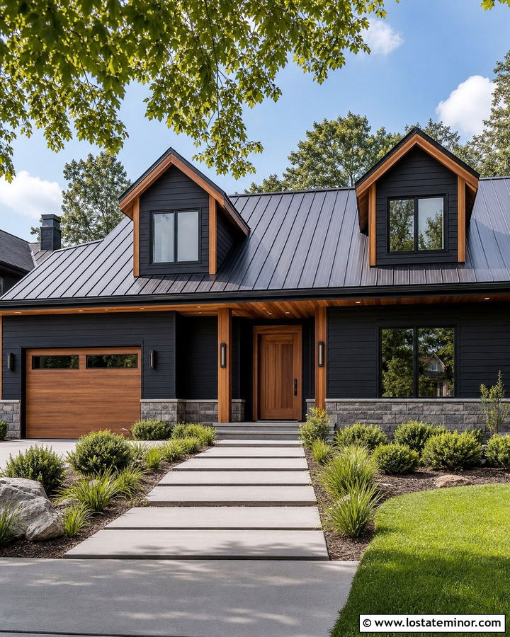 Black House With Cedar Trim And Dormers - 30 Black House Design With Dormers Ideas