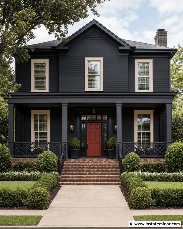 Black House With Chippendale Railings - 30 Black House Design With Railings Ideas