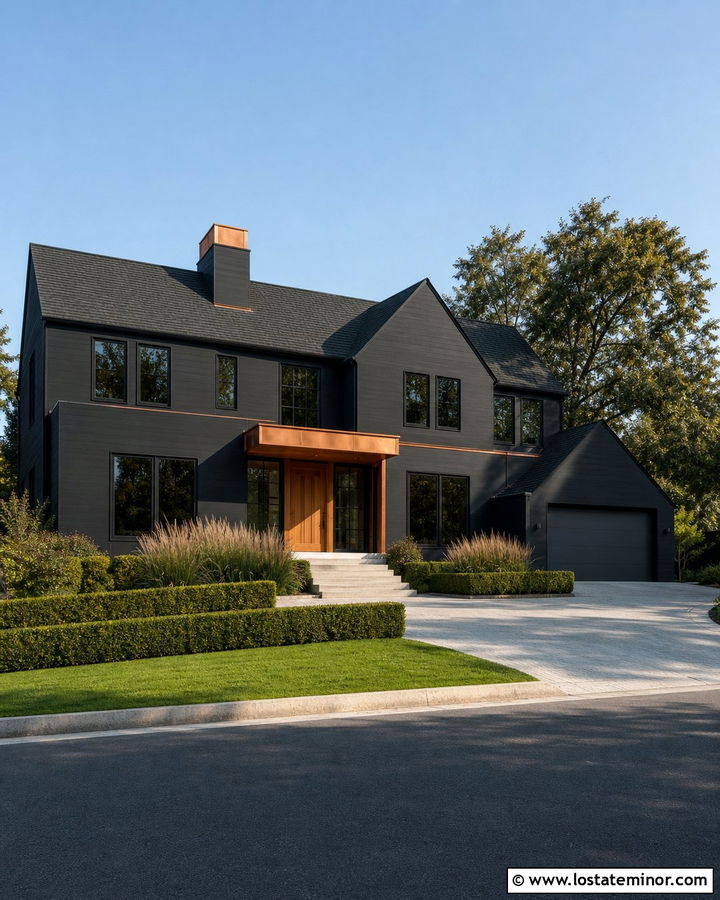 Black House With Copper Accents - 30 Black House Design With Accents Ideas