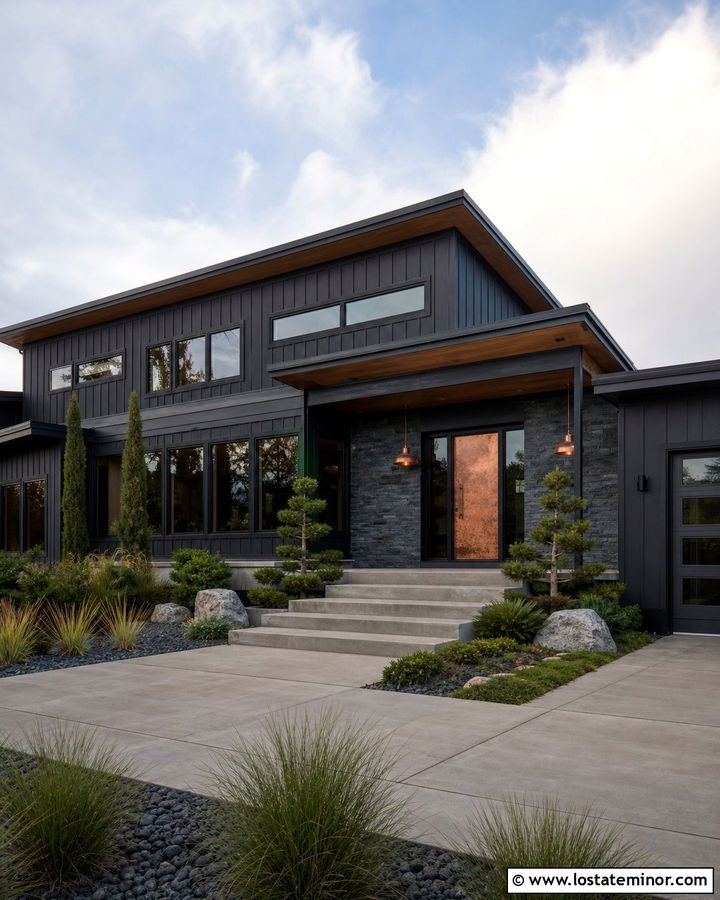 Black House With Copper Front Door - 30 Black House Design With Front Door Ideas