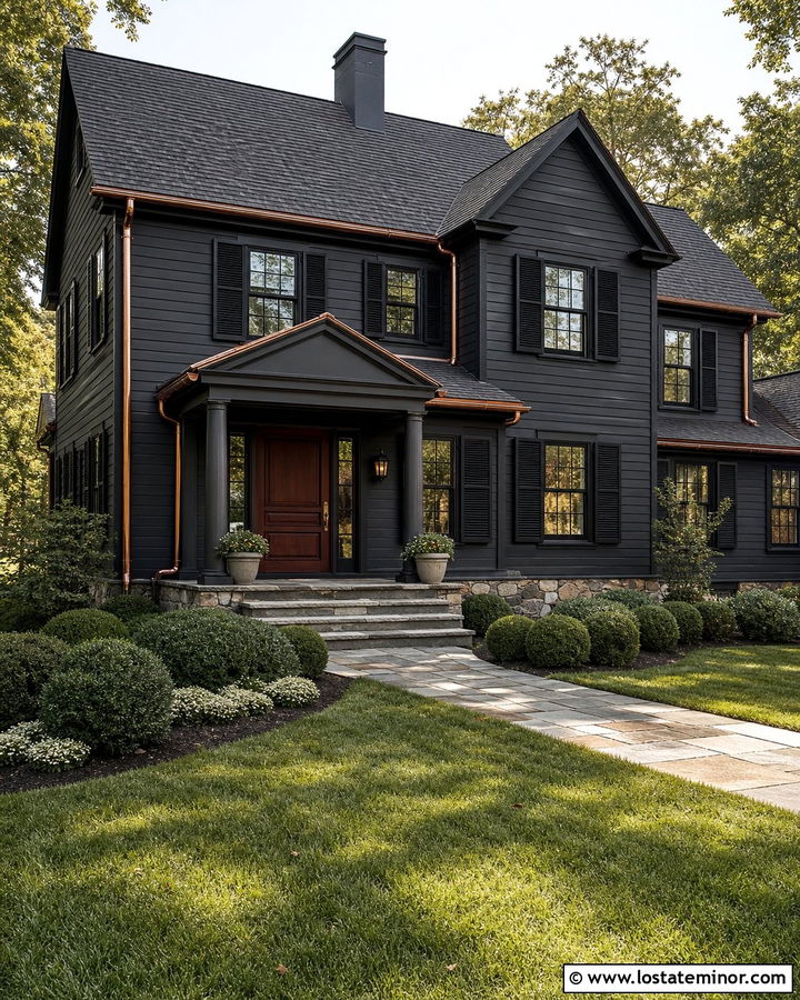 Black House With Copper Gutters And Shingles - 30 Black House Design With Shingles Ideas