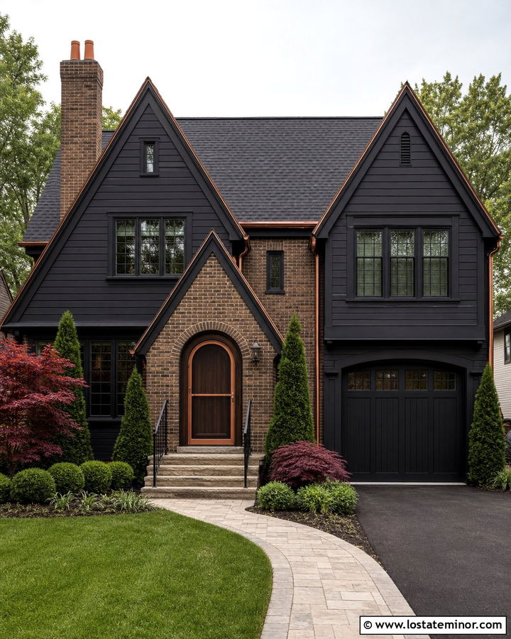 Black House With Copper Screen Door - 30 Black House Design With Screen Door Ideas
