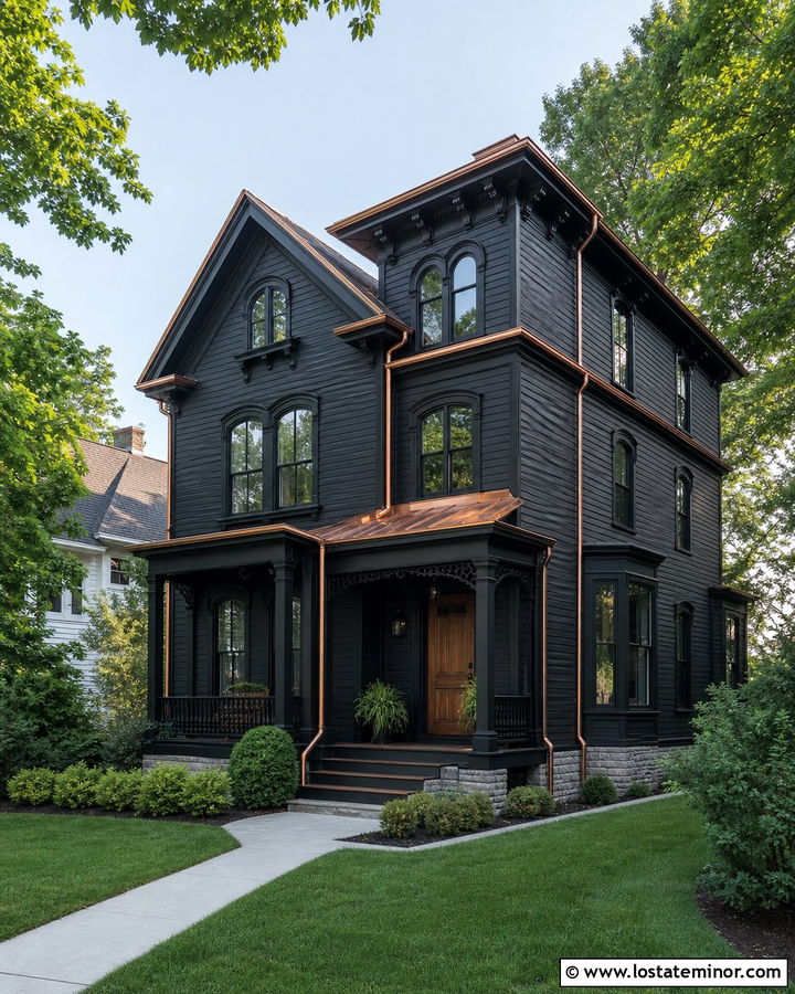 Black House With Copper Trim - 30 Black House Design With Trim Ideas