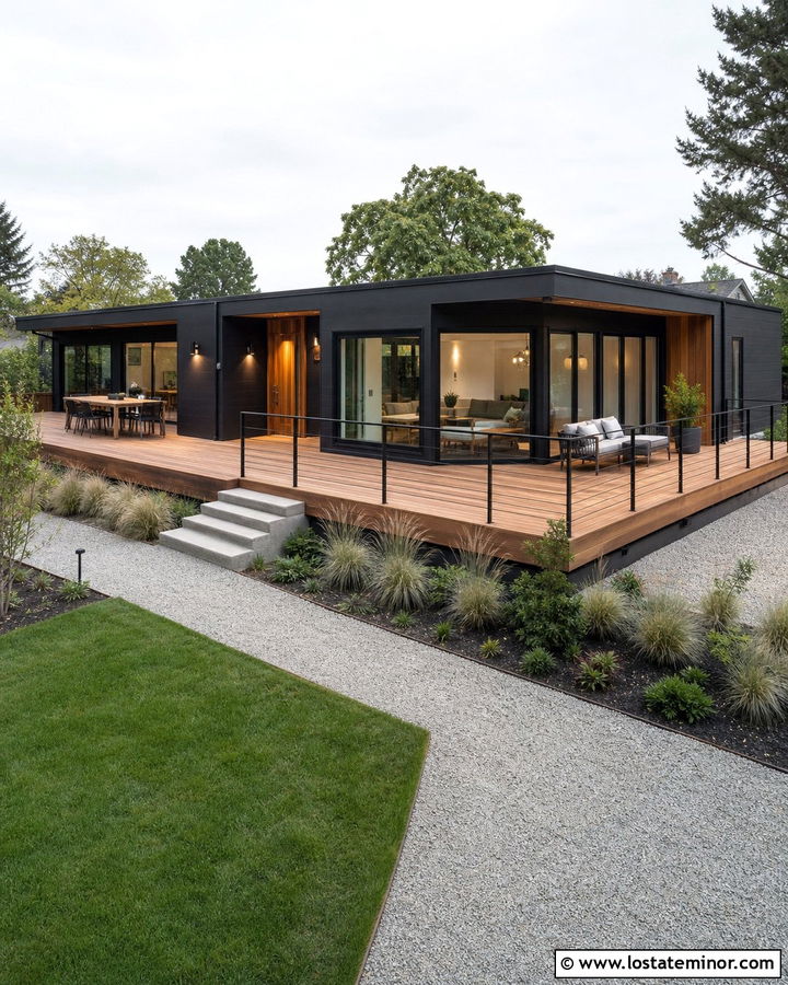 Black House With Corner Deck - 30 Black House Design With Deck Ideas