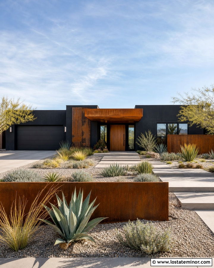 Black House With Corten Steel Accents - 30 Black House Design With Accents Ideas