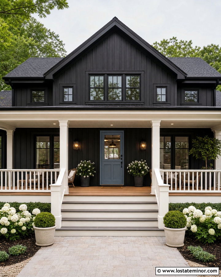 Black House With Covered Porch And Dutch Door - 30 Black House Design With Dutch Door Ideas