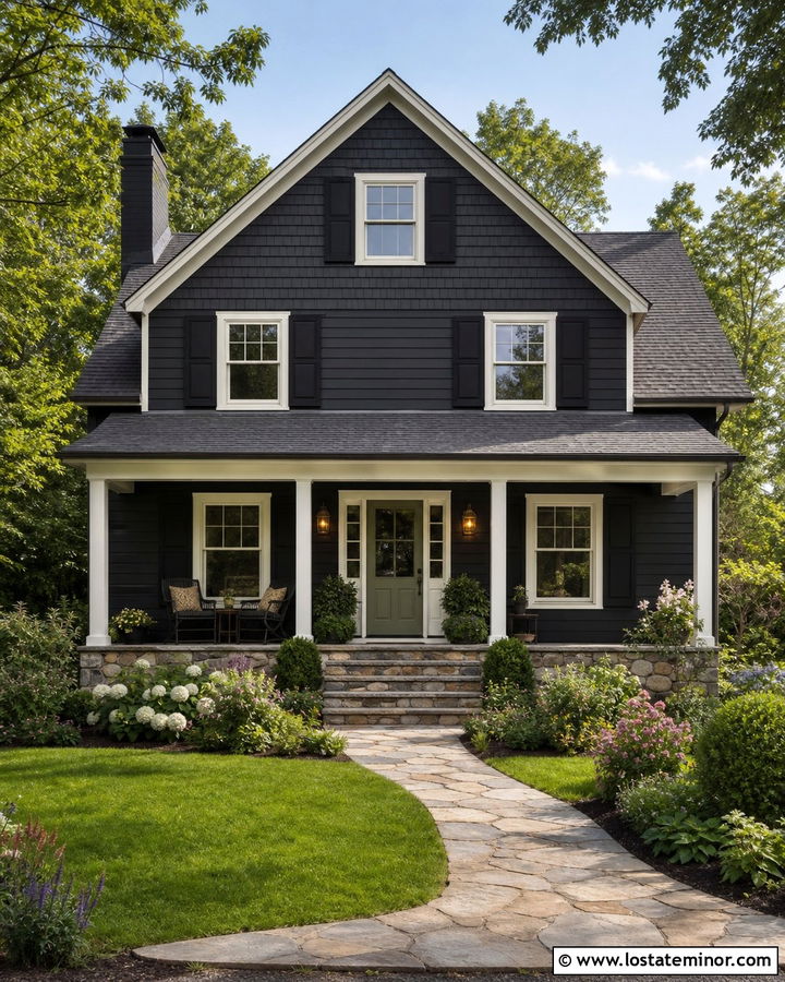 Black House With Cream Trim And Shingles - 30 Black House Design With Shingles Ideas
