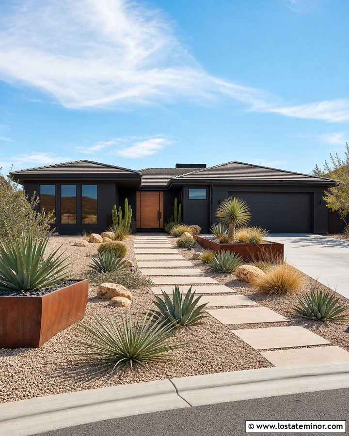 Black House With Desert Walkway - 30 Black House Design With Walkway Ideas