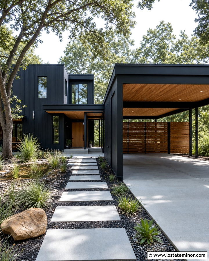 Black House With Detached Carport - 30 Black House Design With Carport Ideas