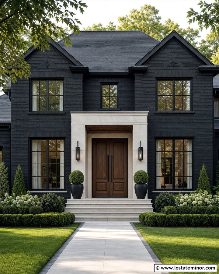 Black House With Double Wood Front Doors - 30 Black House Design With Front Door Ideas