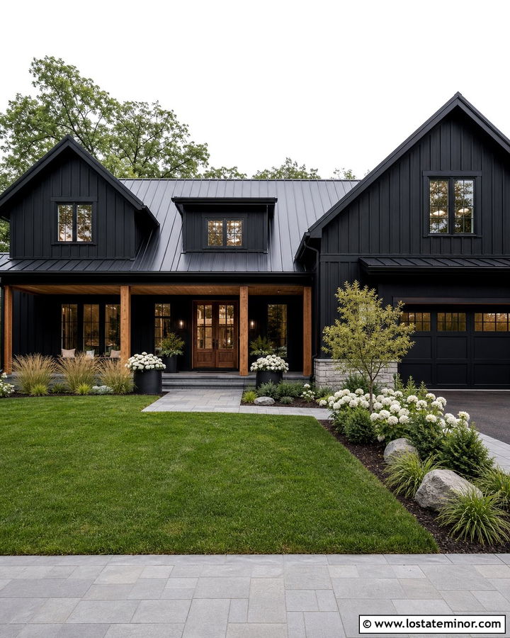 Black House With Front Porch Walkway - 30 Black House Design With Walkway Ideas