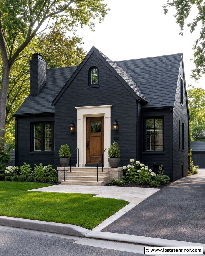Black House With Front Step Handrails - 30 Black House Design With Railings Ideas