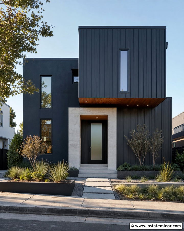 Black House With Frosted Glass Front Door - 30 Black House Design With Front Door Ideas