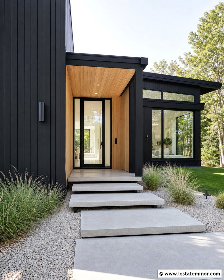 Black House With Full Glass Entry Door - 30 Black House Design With Entry Door Ideas