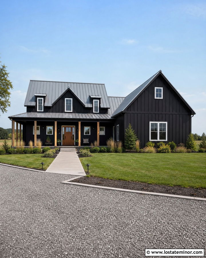 Black House With Galvanized Metal Roof - 30 Black House Design With Roof Ideas
