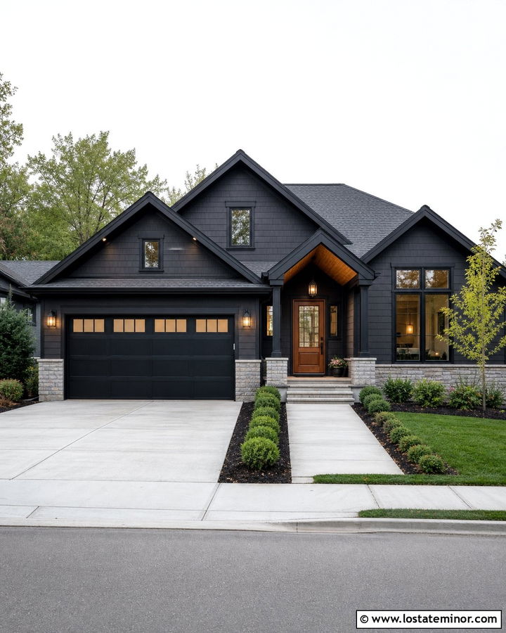 Black House With Garage Door Windows - 30 Black House Design With Garage Door Ideas
