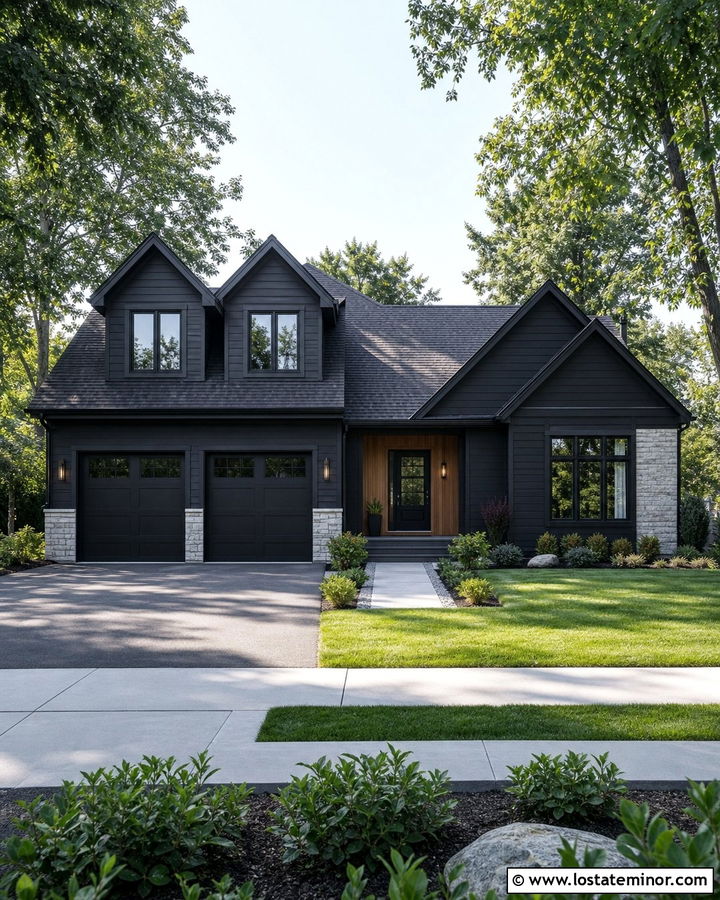 Black House With Garage Dormers - 30 Black House Design With Dormers Ideas