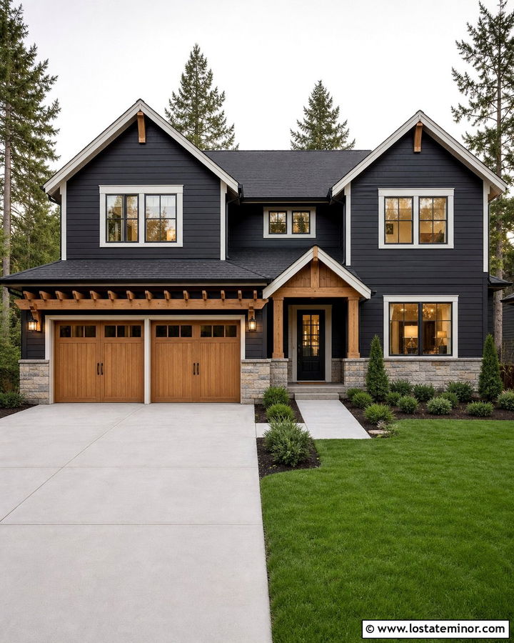 Black House With Garage Pergola - 30 Black House Design With Pergola Ideas