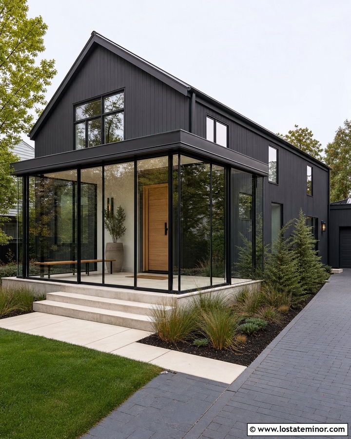 Black House With Glass Front Porch - 30 Black House Design With Front Porch Ideas
