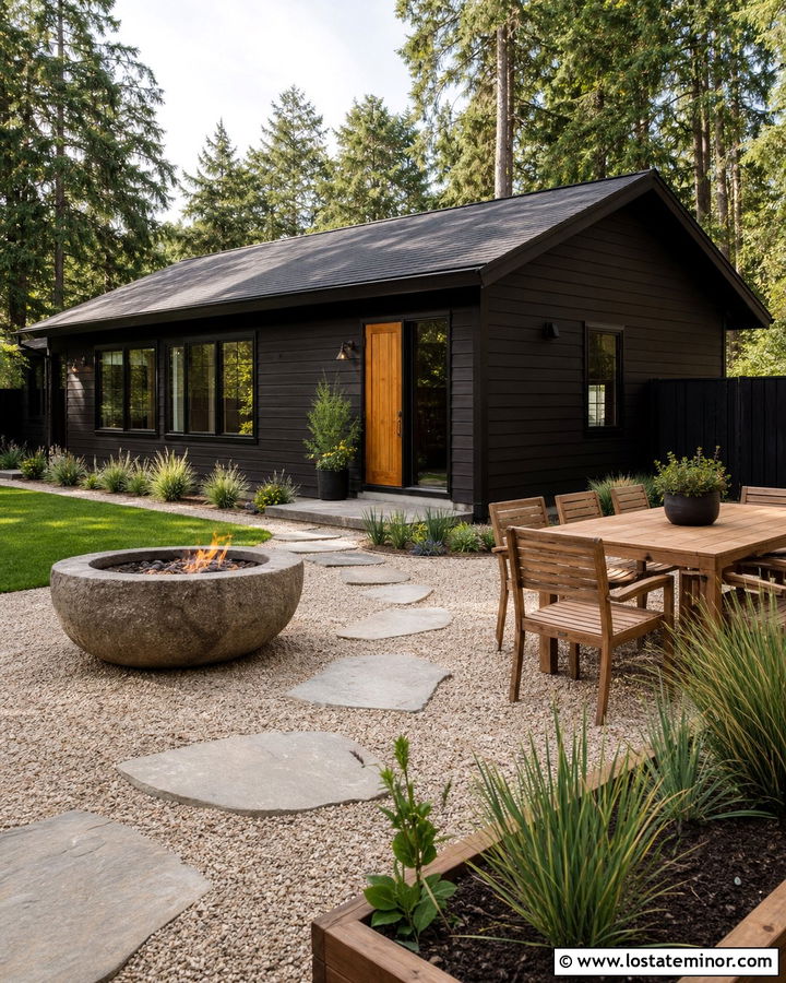 Black House With Gravel Backyard - 30 Black House Design With Backyard Ideas