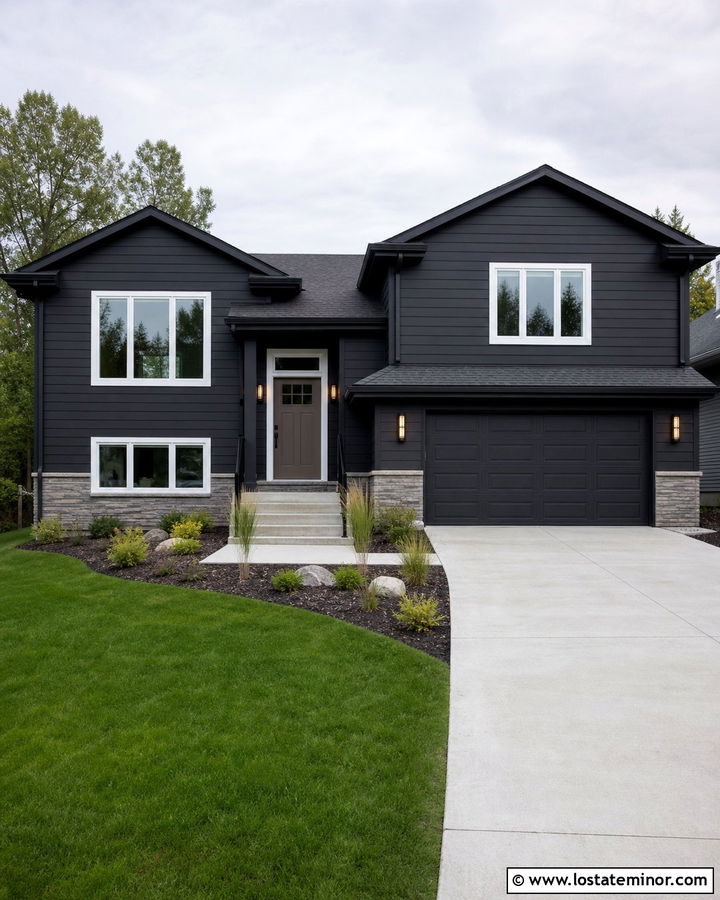 Black House With Gray Front Door - 30 Black House Design With Front Door Ideas