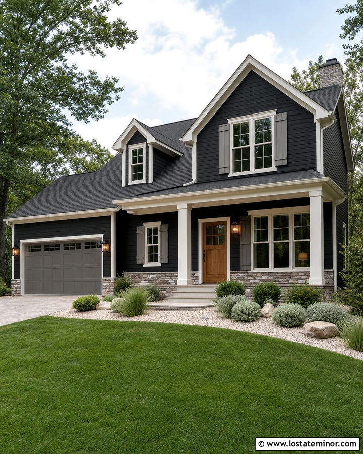 Black House With Gray Shutters - 30 Black House Design With Shutters Ideas
