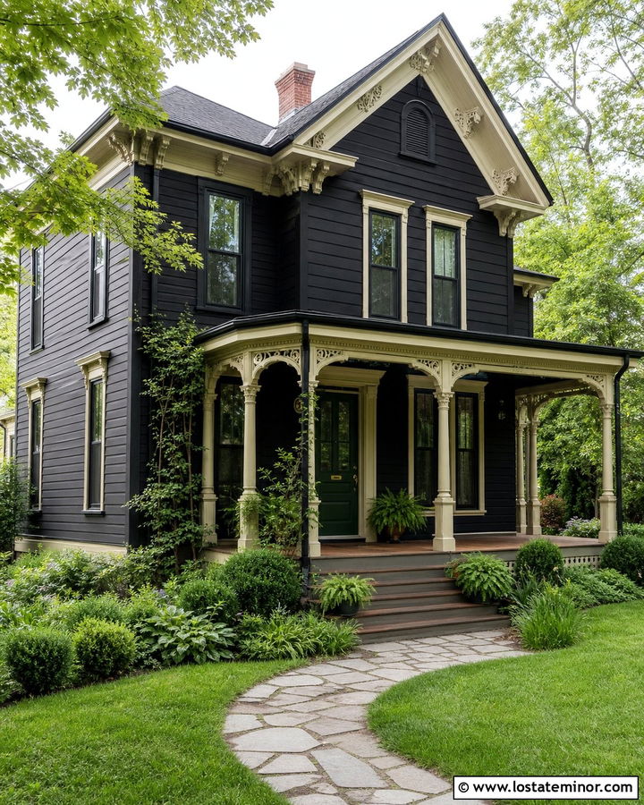 Black House With Green Front Door - 30 Black House Design With Front Door Ideas