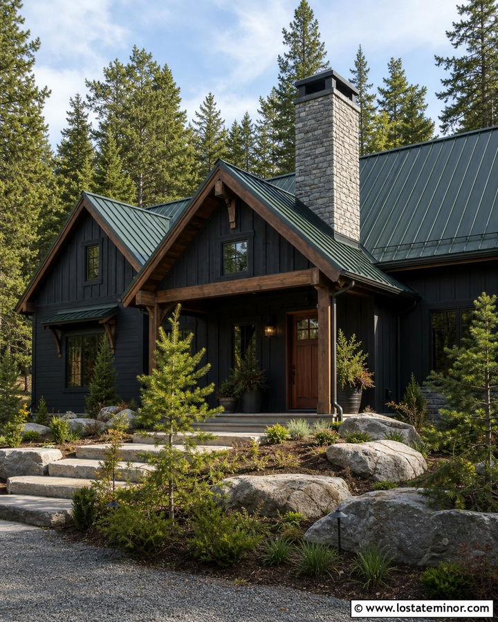 Black House With Green Metal Roof - 30 Black House Design With Roof Ideas