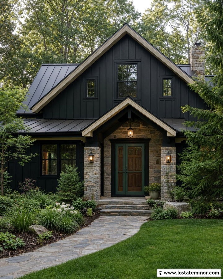 Black House With Green Screen Door - 30 Black House Design With Screen Door Ideas