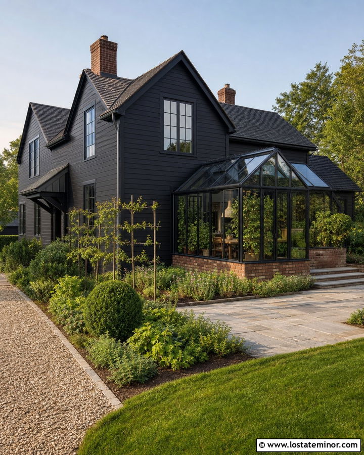 Black House With Greenhouse Sunroom - 30 Black House Design With Sunroom Ideas