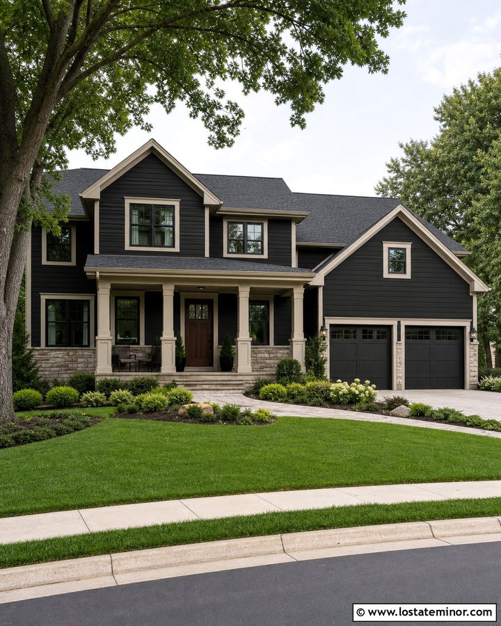 Black House With Greige Trim - 30 Black House Design With Trim Ideas