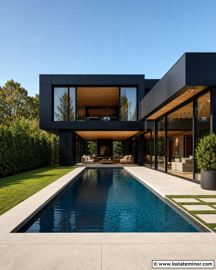 Black House With Indoor Outdoor Pool - 30 Black House Design With Swimming Pool Ideas