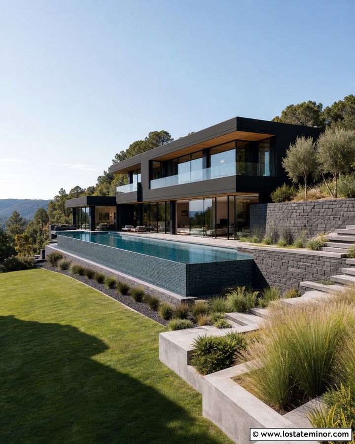 Black House With Infinity Pool - 30 Black House Design With Swimming Pool Ideas