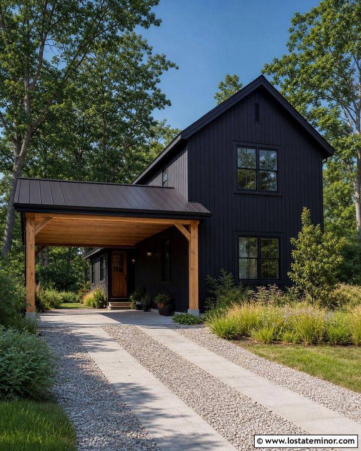 Black House With Lean To Carport - 30 Black House Design With Carport Ideas