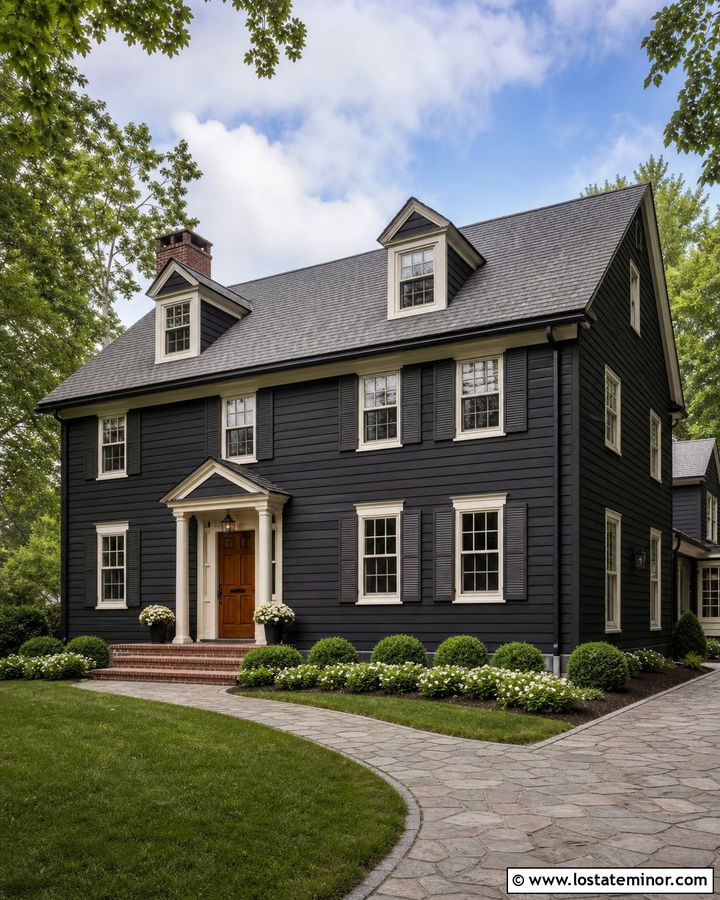 Black House With Louvered Shutters - 30 Black House Design With Shutters Ideas