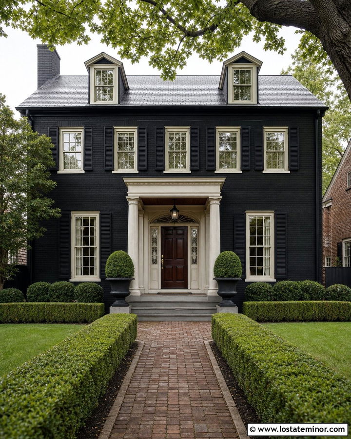 Black House With Mahogany Front Door - 30 Black House Design With Front Door Ideas