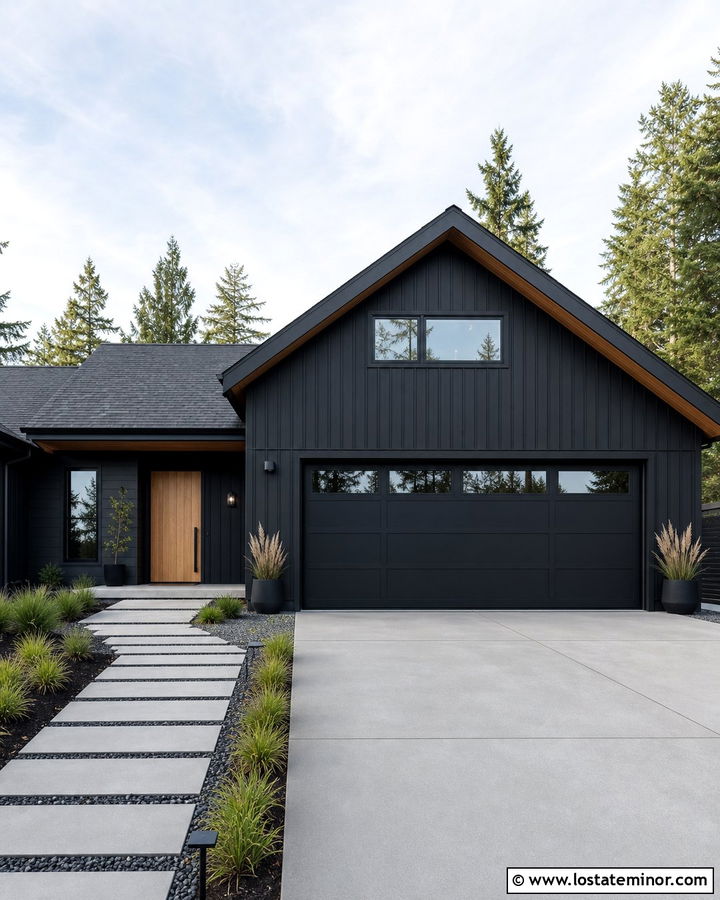 Black House With Matching Black Garage Door - 30 Black House Design With Garage Door Ideas