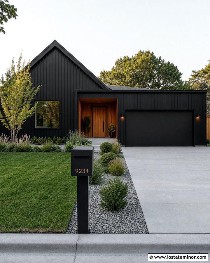 Black House With Matching Black Mailbox - 30 Black House Design With Mailbox Ideas