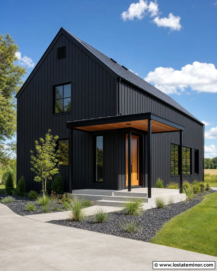 Black House With Metal Portico - 30 Black House Design With Portico Ideas