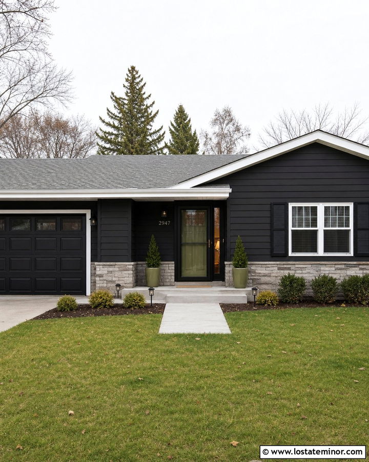 Black House With Mid View Storm Door - 30 Black House Design With Storm Door Ideas