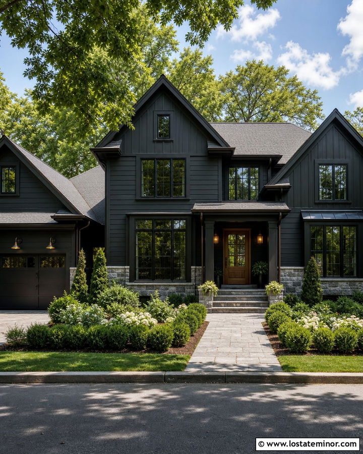 Black House With Mixed Metal Light Fixtures - 30 Black House Design With Light Fixtures Ideas
