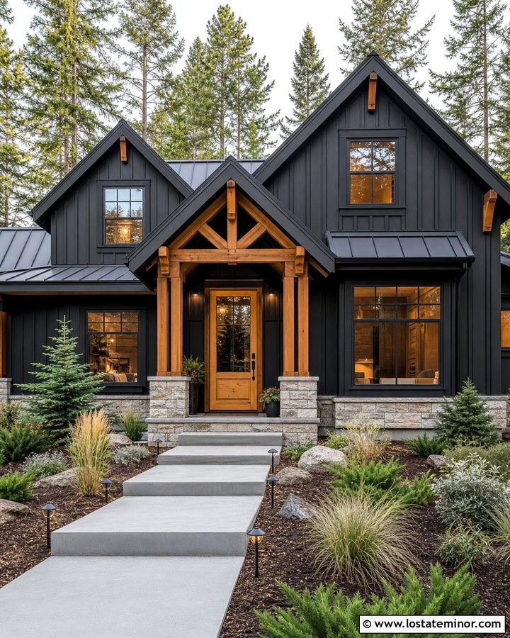 Black House With Natural Cedar Storm Door - 30 Black House Design With Storm Door Ideas