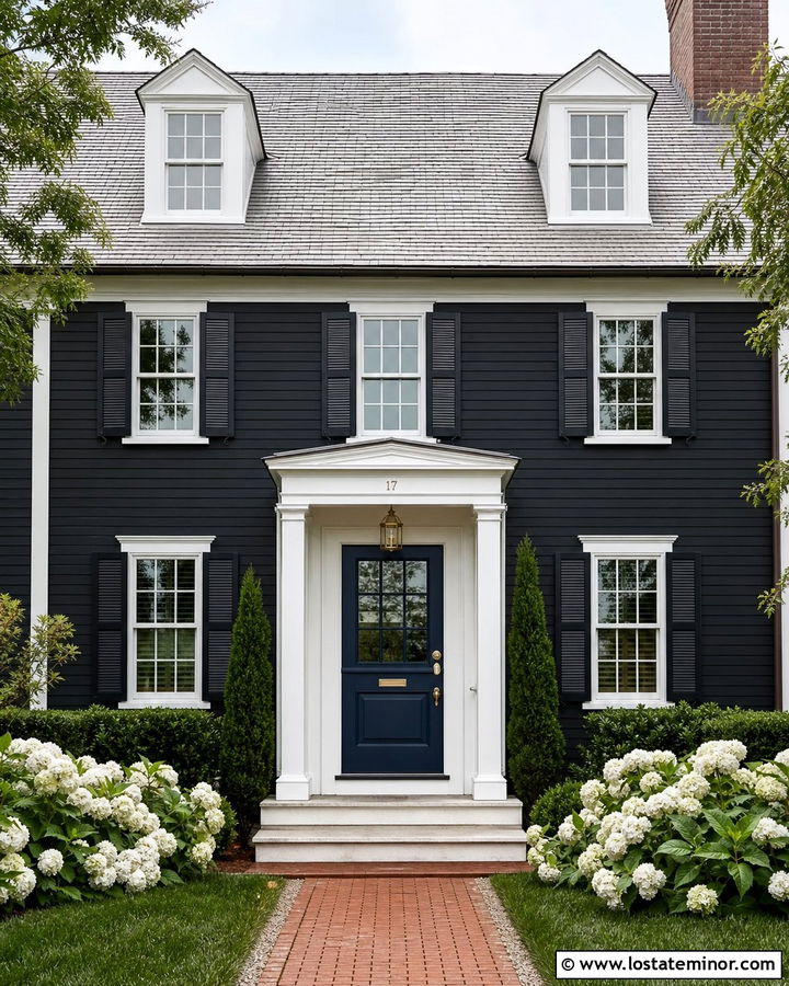 Black House With Navy Blue Dutch Door - 30 Black House Design With Dutch Door Ideas