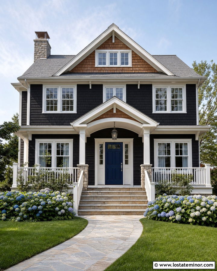 Black House With Navy Blue Front Door - 30 Black House Design With Front Door Ideas