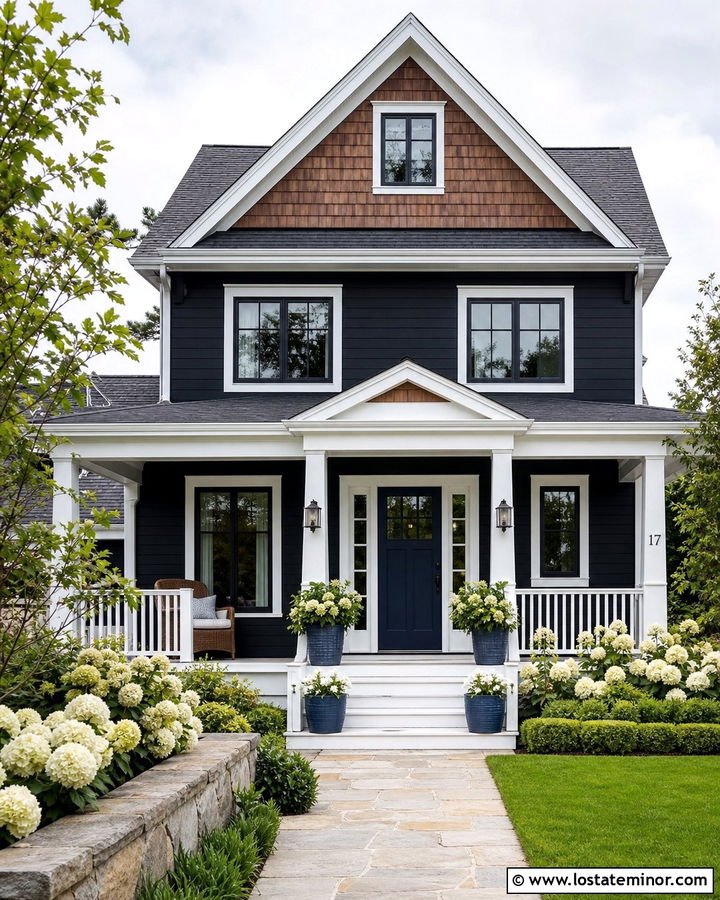 Black House With Navy Blue Front Door - 30 Black House Design With Entry Door Ideas